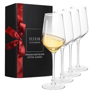 Elixir Glassware Long Stem Wine Glasses.  Set of 4 - 13 oz Crystal Glasses.